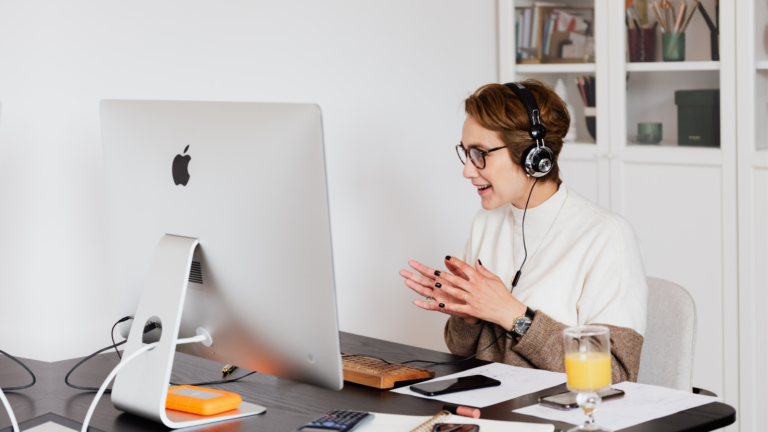 Woman sitting in front of her laptop