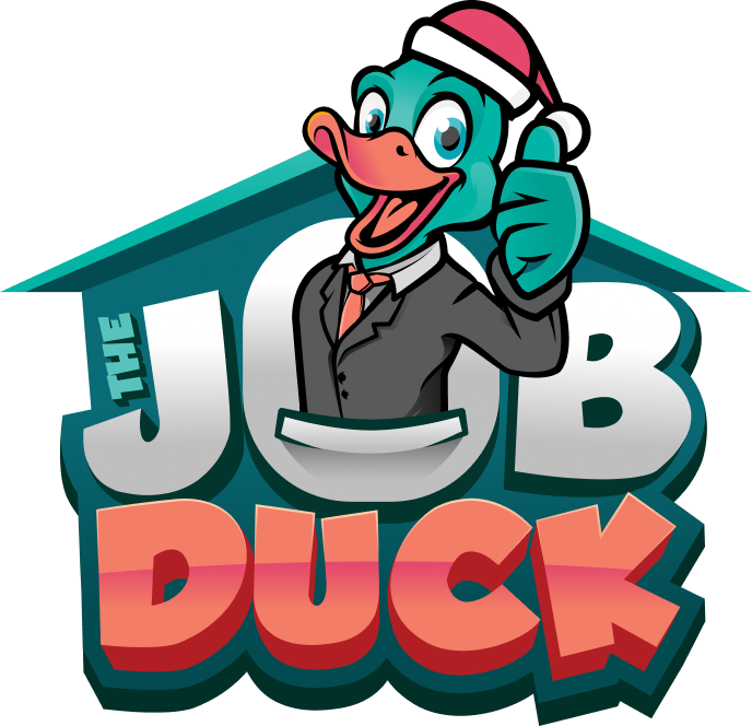 Diego Duck in the Job Duck logo wearing a Christmas hat