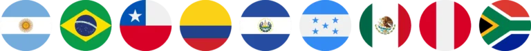 Argentina, Brazil, Chile, Colombia, El Salvador, Honduras, Mexico, Peru, and South Africa